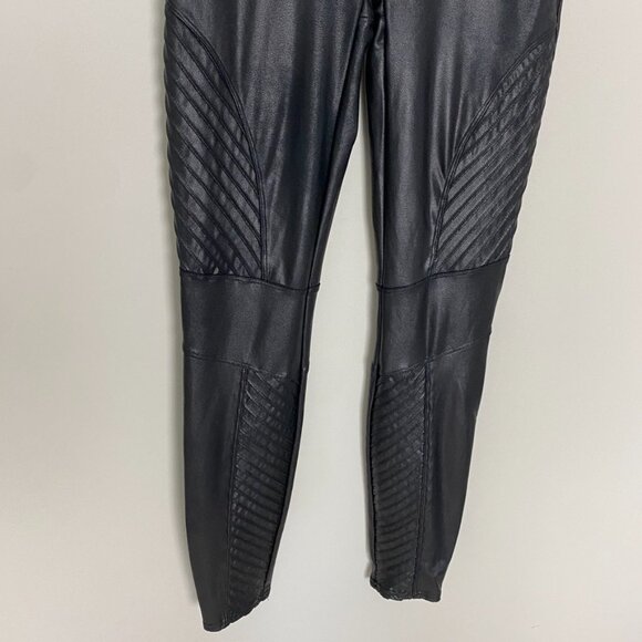 Spanx Moto Faux Leather Leggings Black Womens Medium - Picture 2 of 6